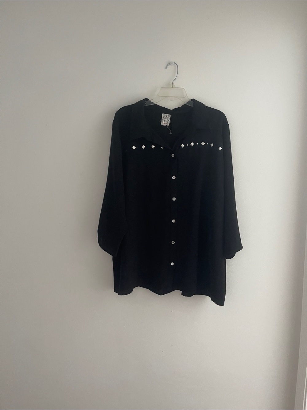 NAIF Black Button-Front Blouse with Stud Accents